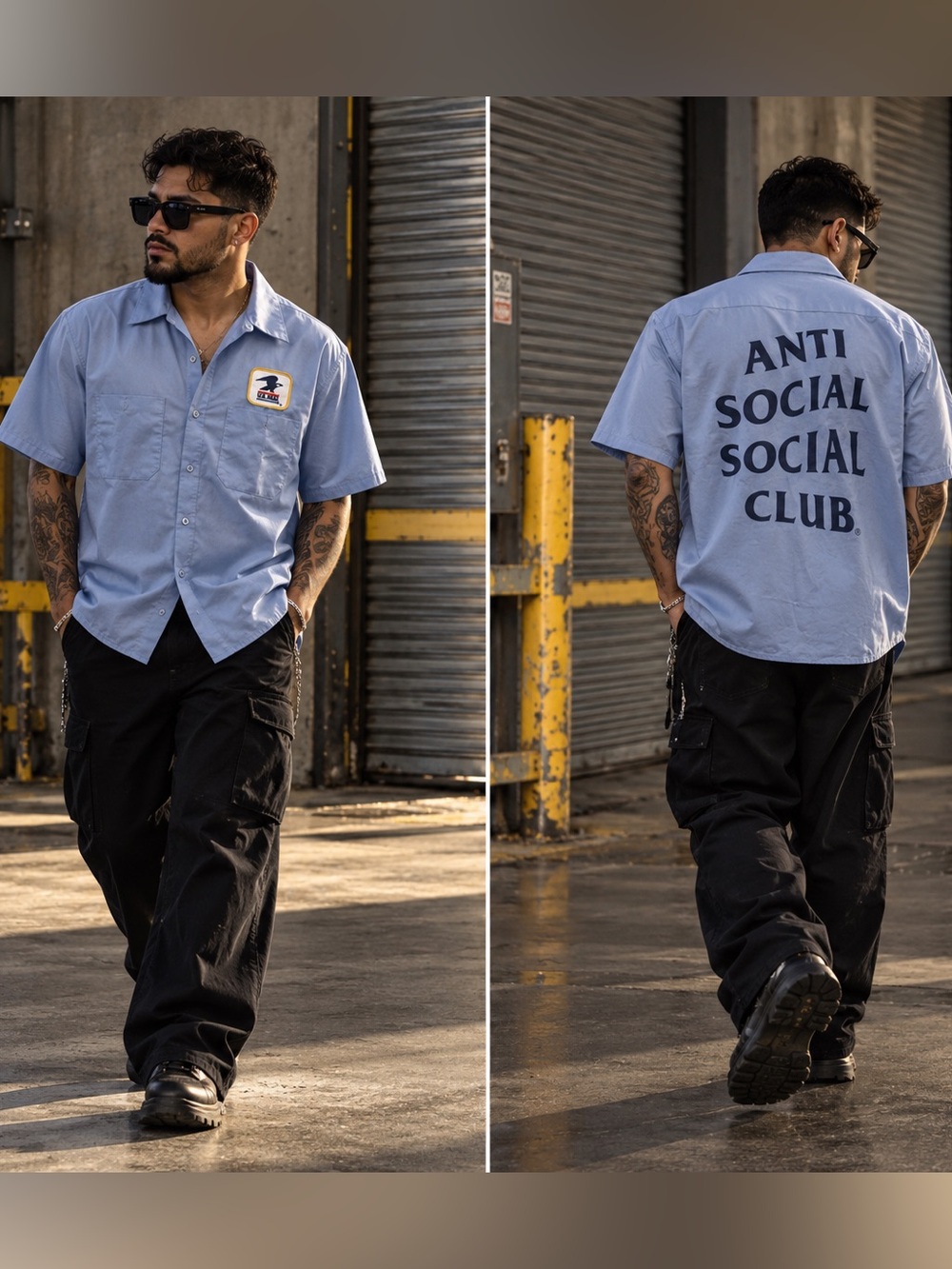 Anti Social Social Club Light Blue Short-Sleeve Button-Down Shirt with Patch